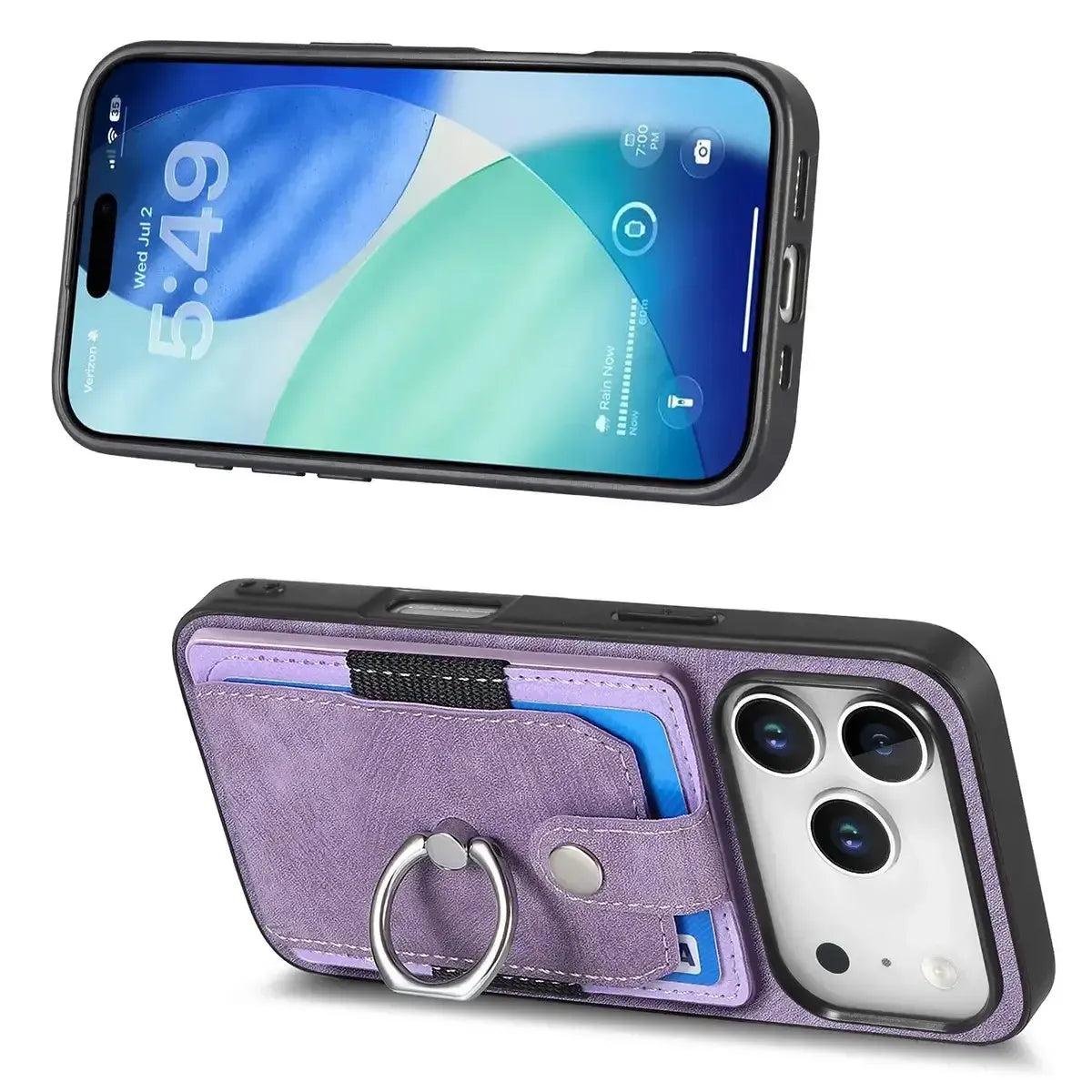 Leather Card Holder iPhone Case with Ring Stand