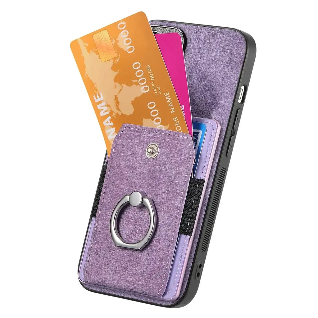 Leather Card Holder iPhone Case with Ring Stand