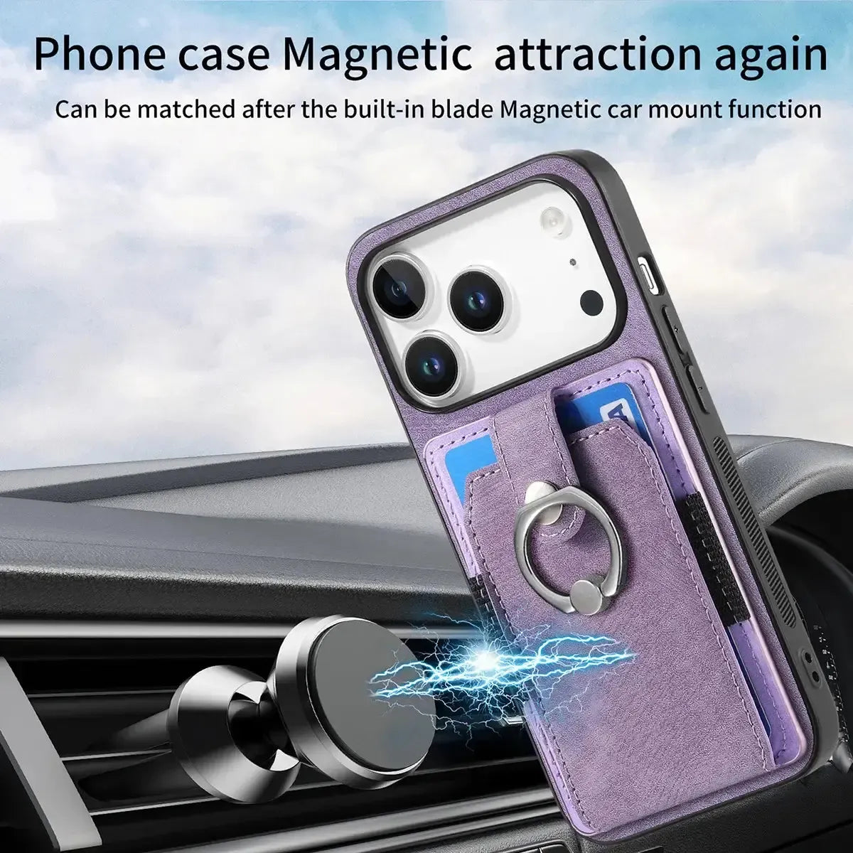 Leather Card Holder iPhone Case with Ring Stand