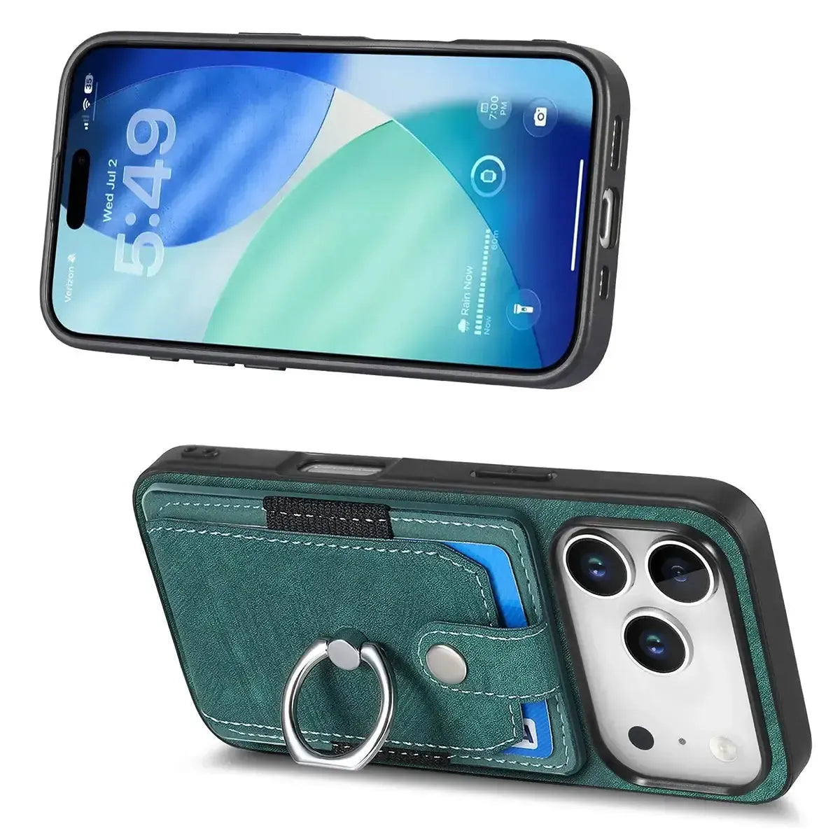 Leather Card Holder iPhone Case with Ring Stand