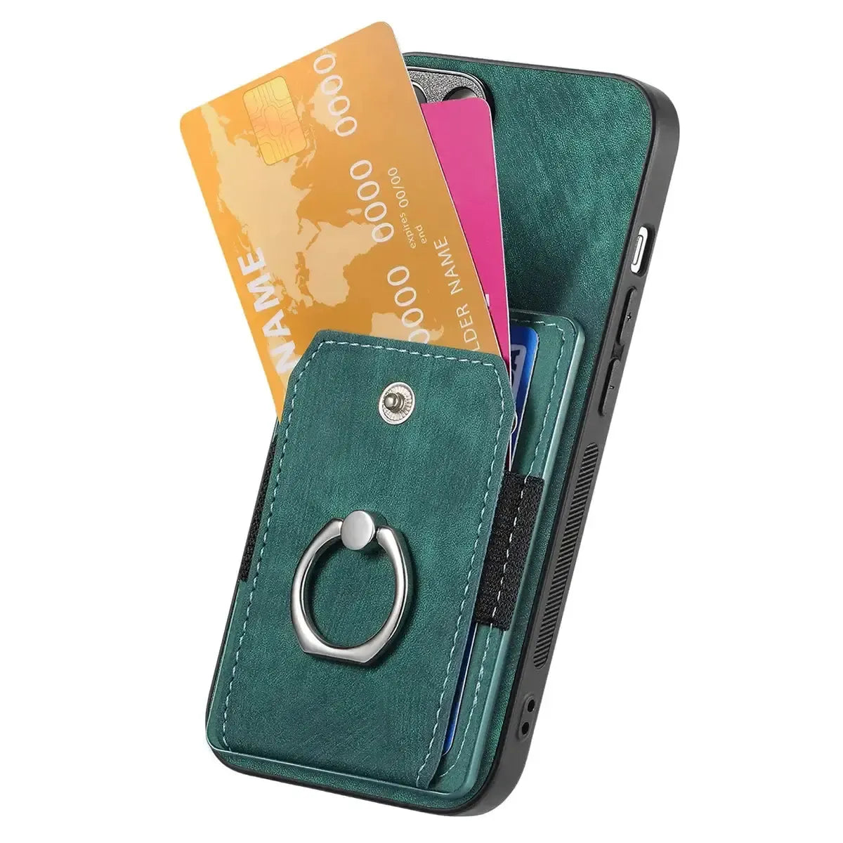 Leather Card Holder iPhone Case with Ring Stand