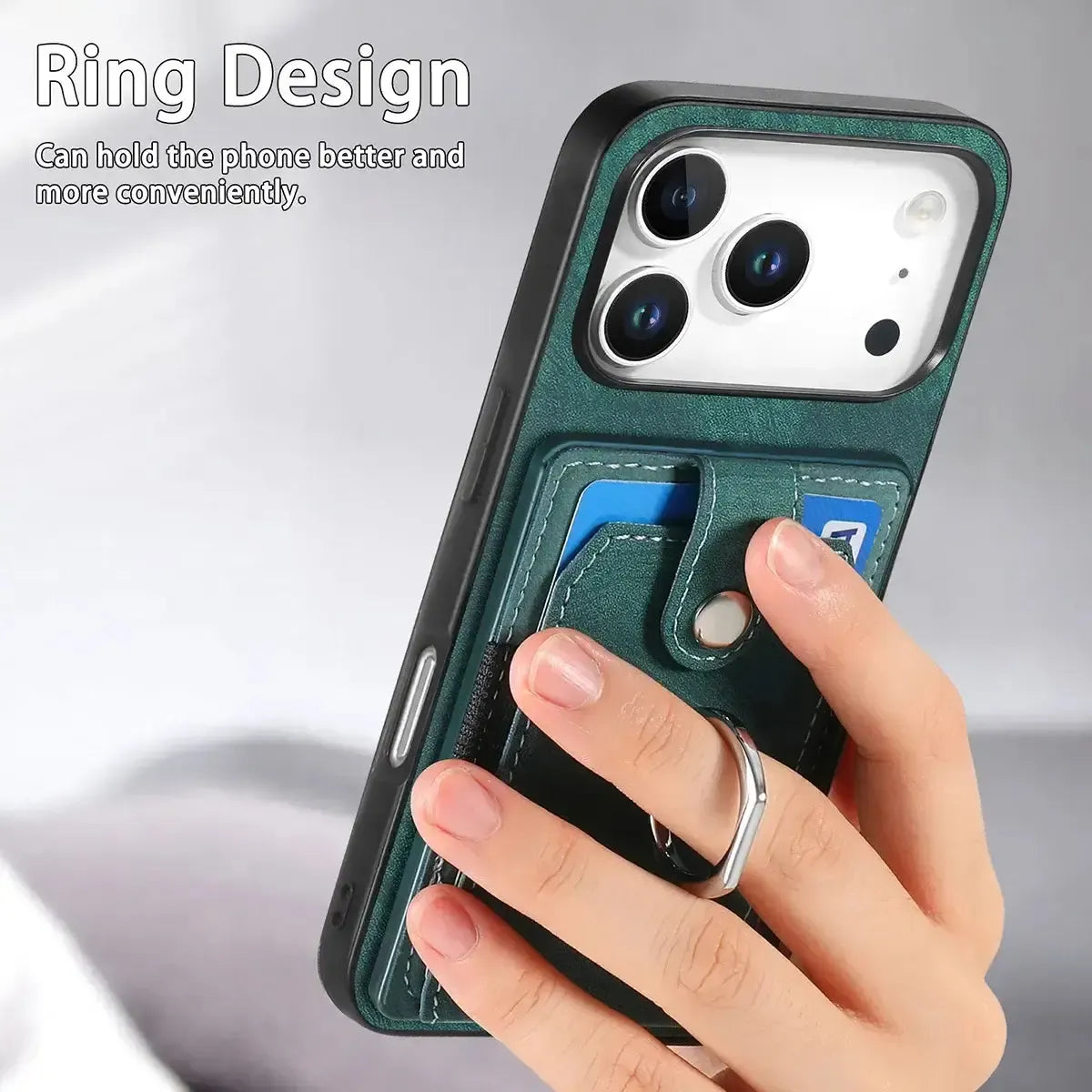 Leather Card Holder iPhone Case with Ring Stand