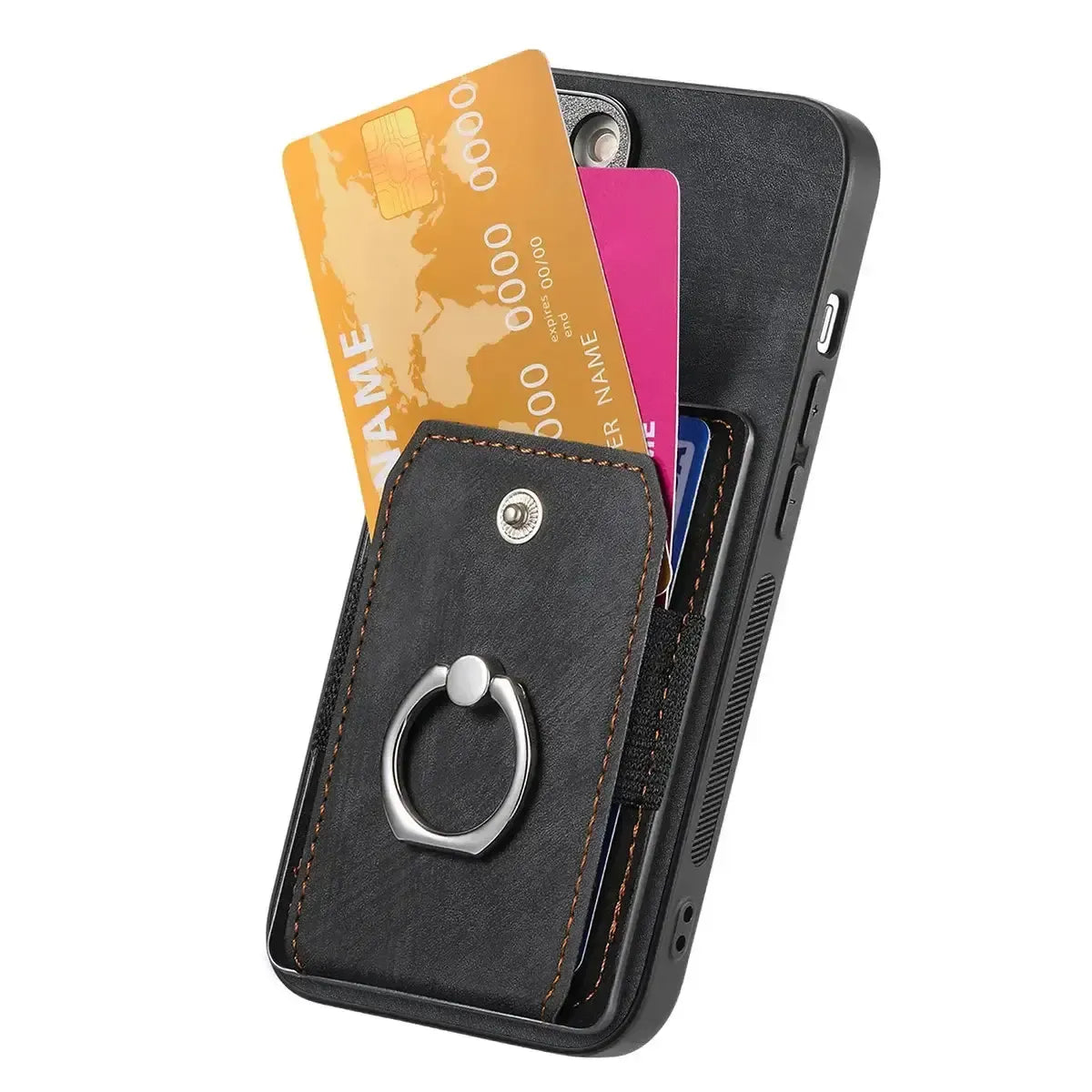 Leather Card Holder iPhone Case with Ring Stand