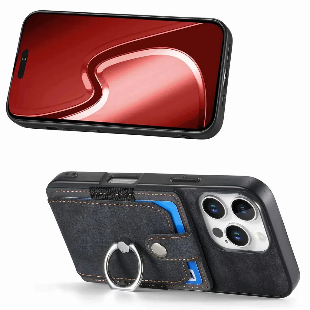 Leather Card Holder iPhone Case with Ring Stand