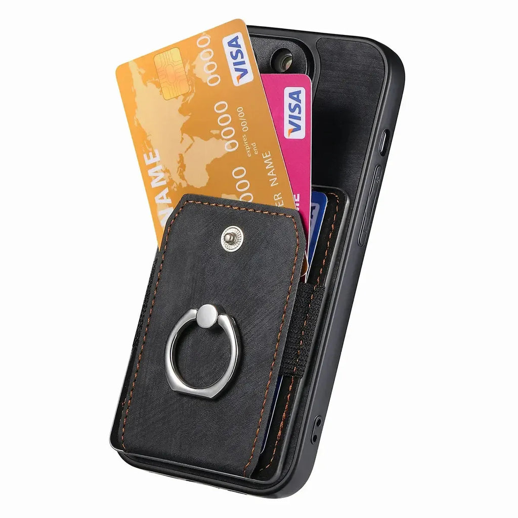 Leather Card Holder iPhone Case with Ring Stand