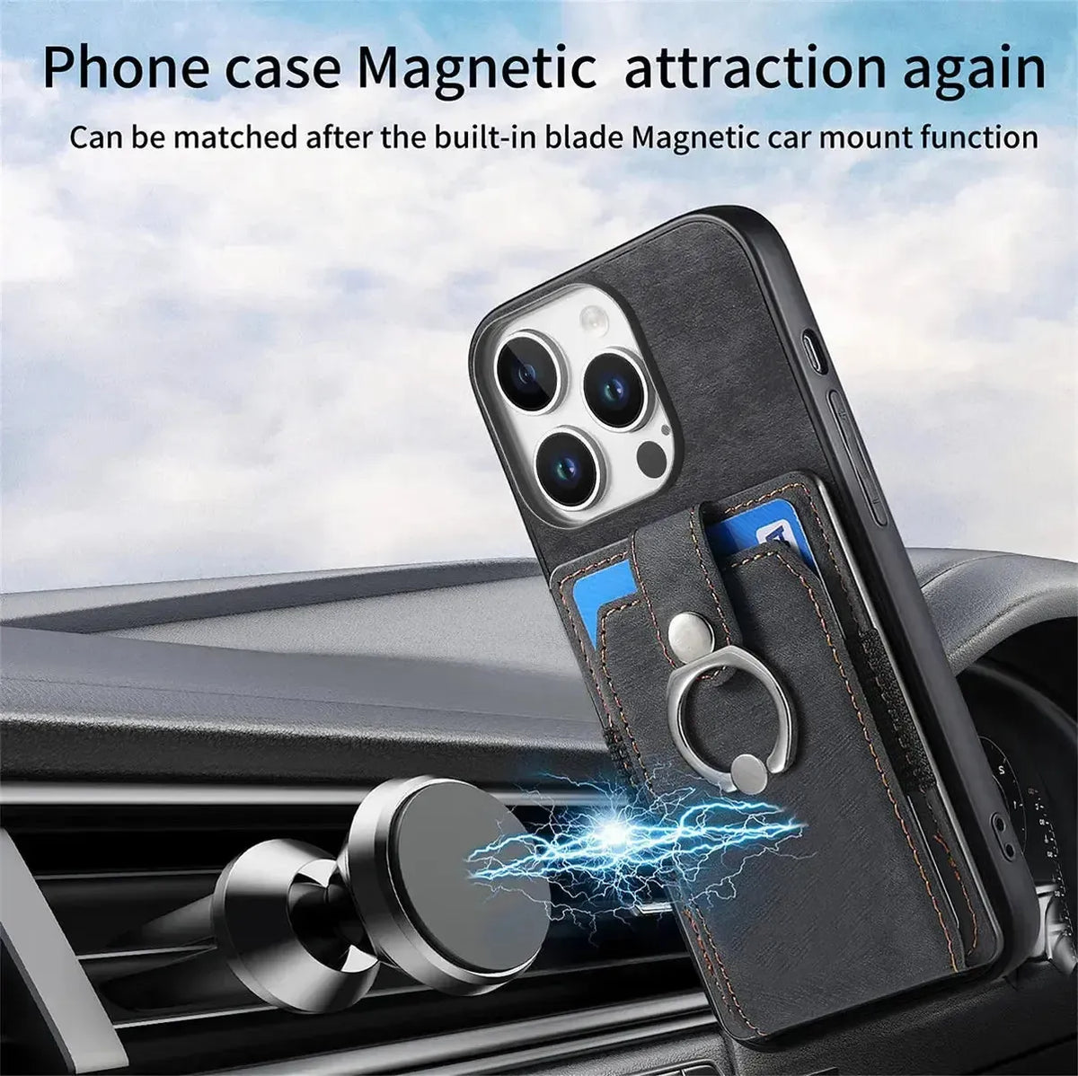 Leather Card Holder iPhone Case with Ring Stand