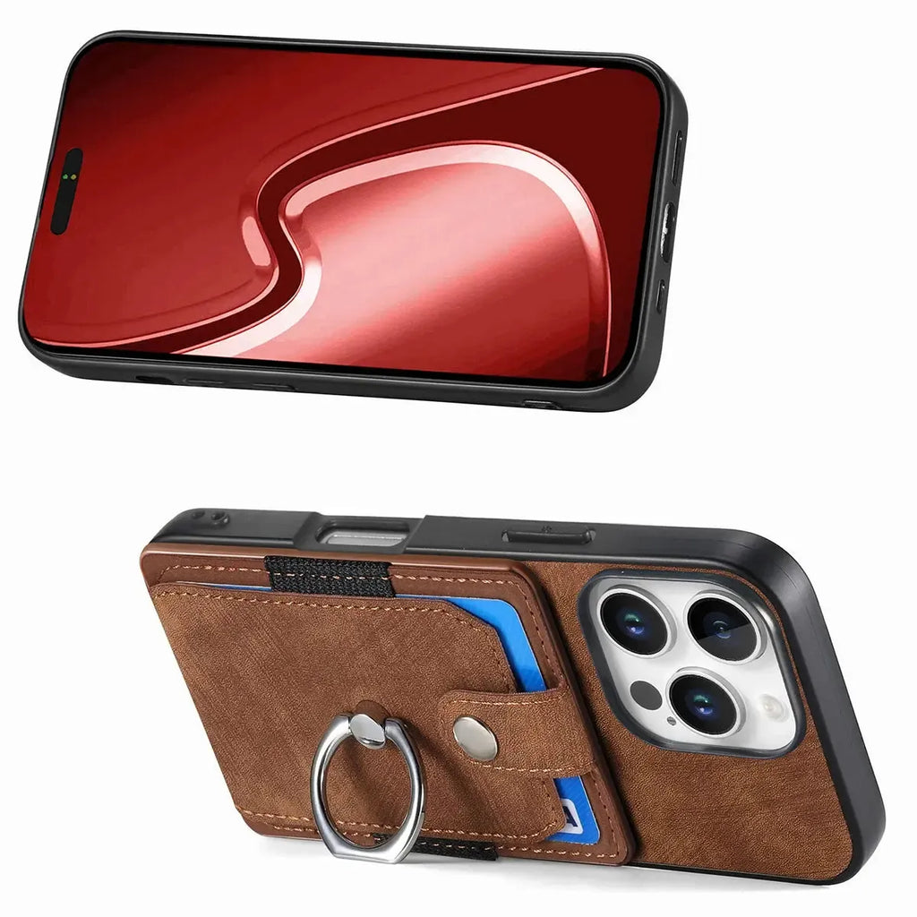 Leather Card Holder iPhone Case with Ring Stand