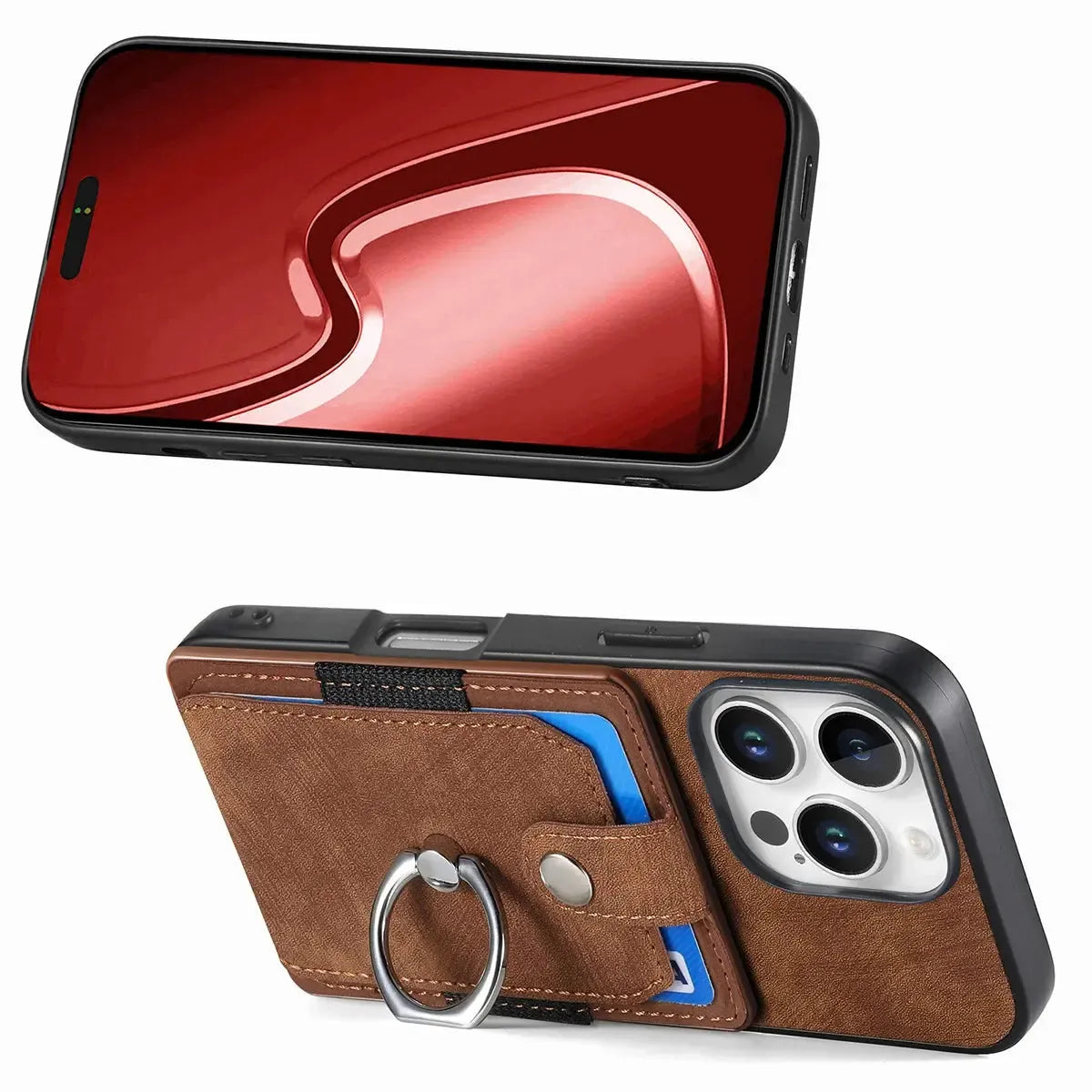 Leather Card Holder iPhone Case with Ring Stand