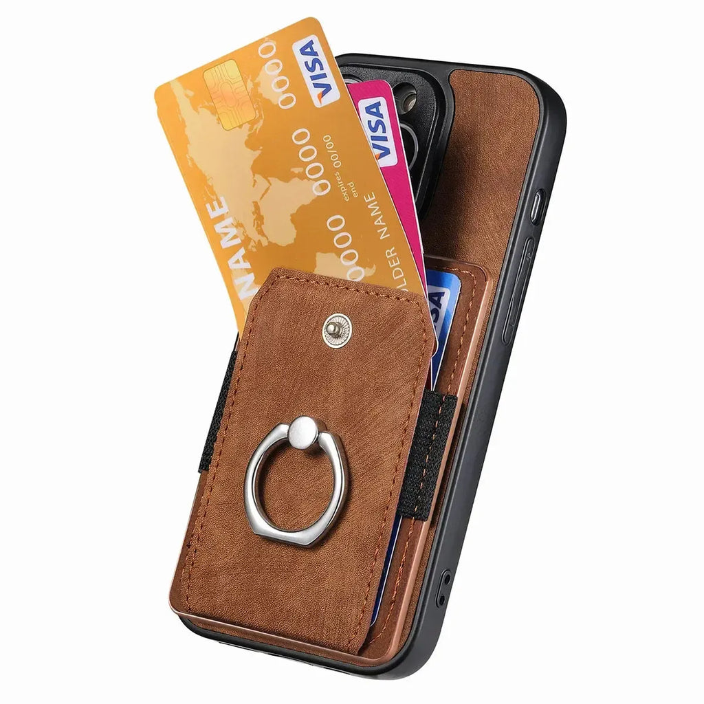 Leather Card Holder iPhone Case with Ring Stand