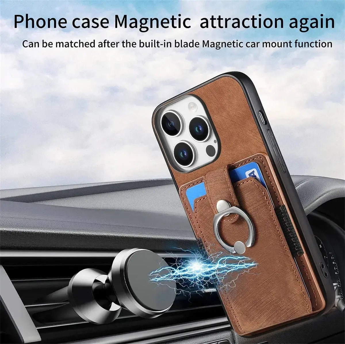 Leather Card Holder iPhone Case with Ring Stand