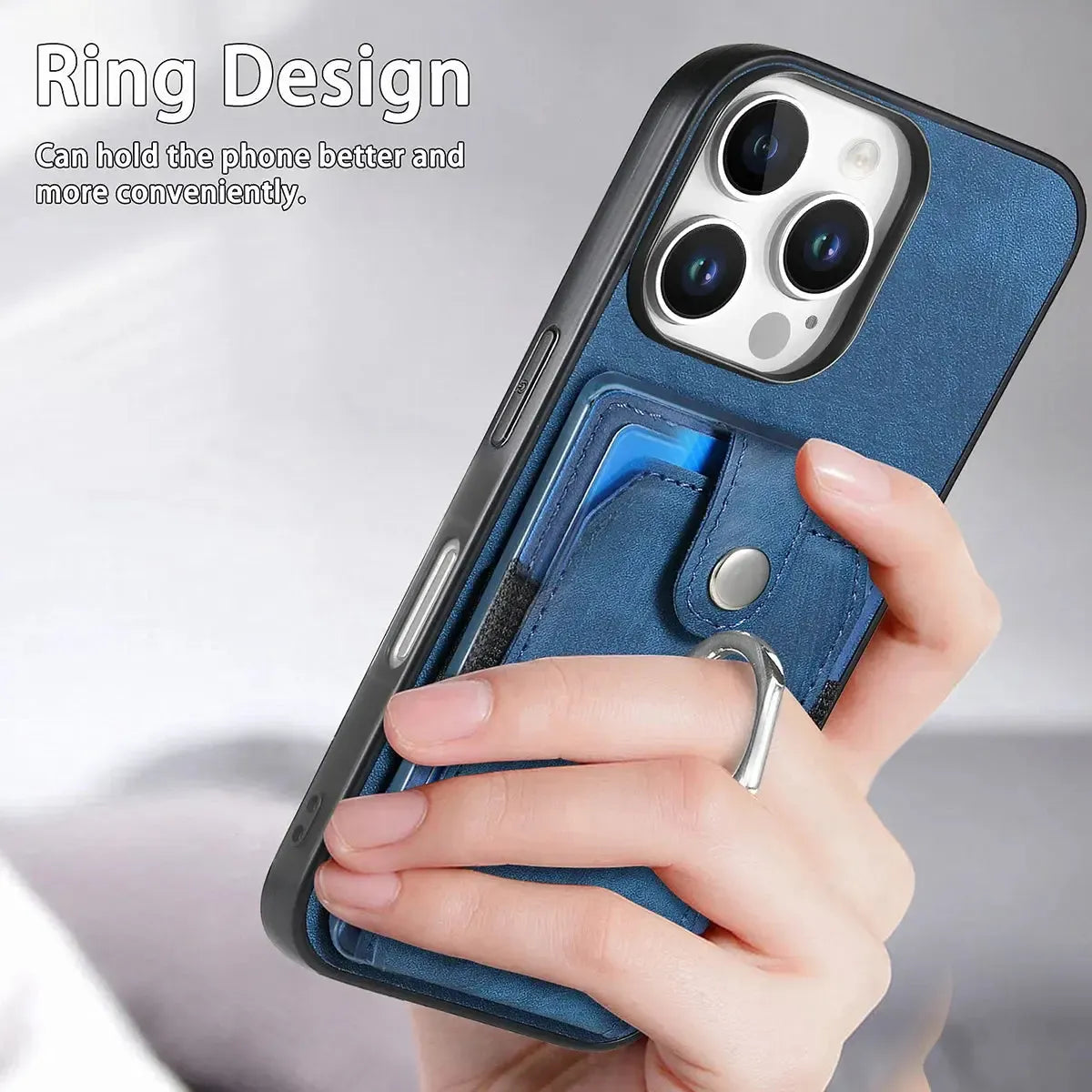 Leather Card Holder iPhone Case with Ring Stand