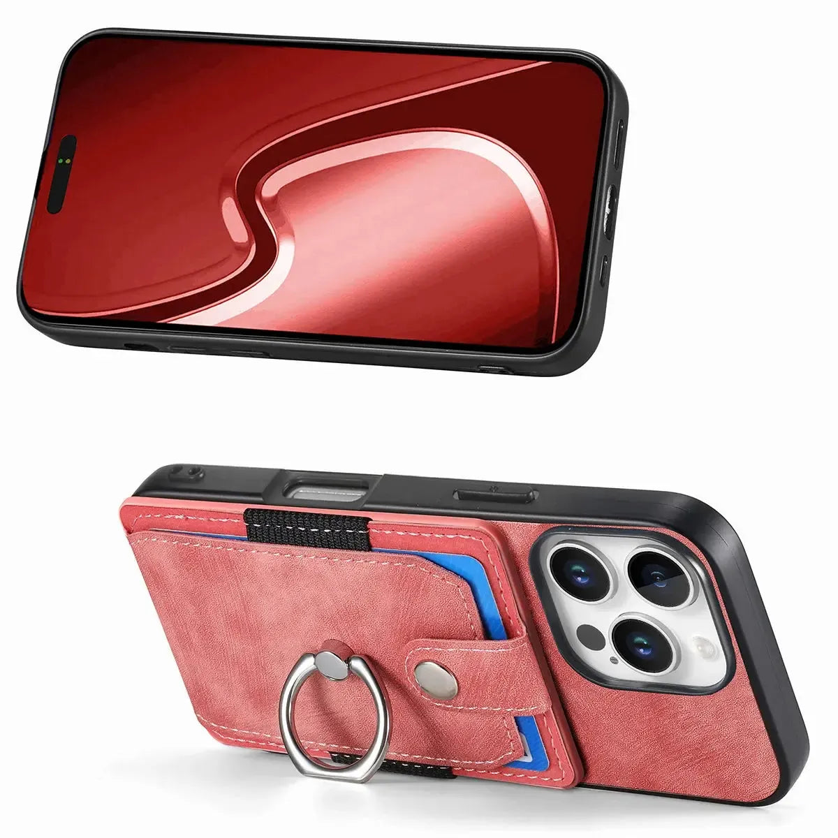 Leather Card Holder iPhone Case with Ring Stand