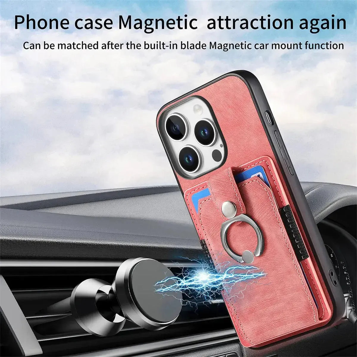 Leather Card Holder iPhone Case with Ring Stand