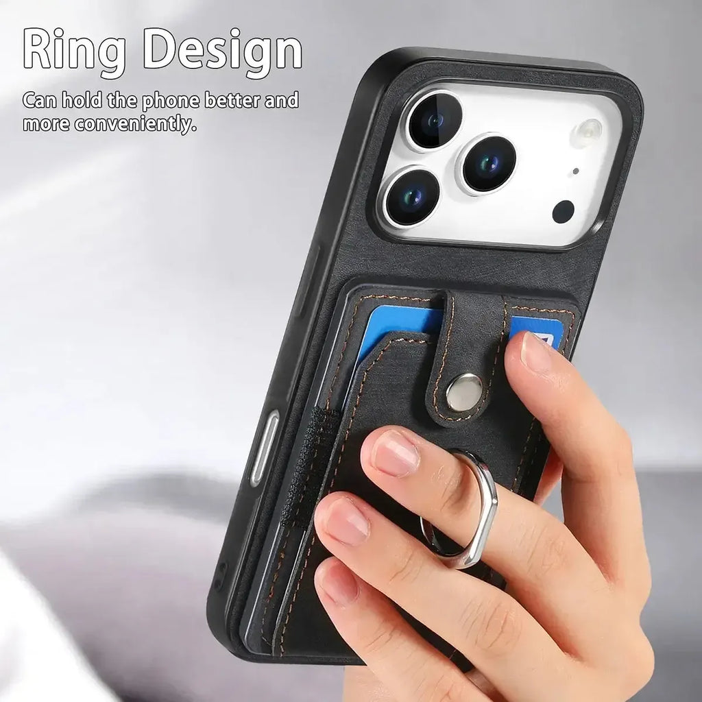 Leather Card Holder iPhone Case with Ring Stand