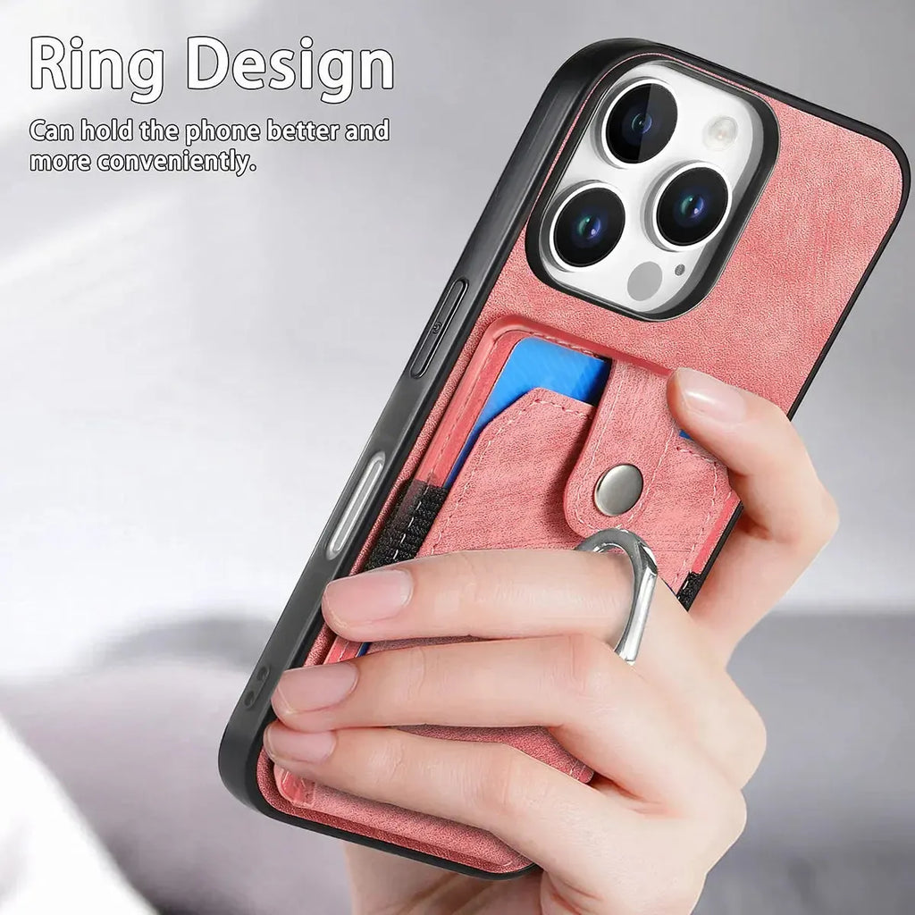 Leather Card Holder iPhone Case with Ring Stand