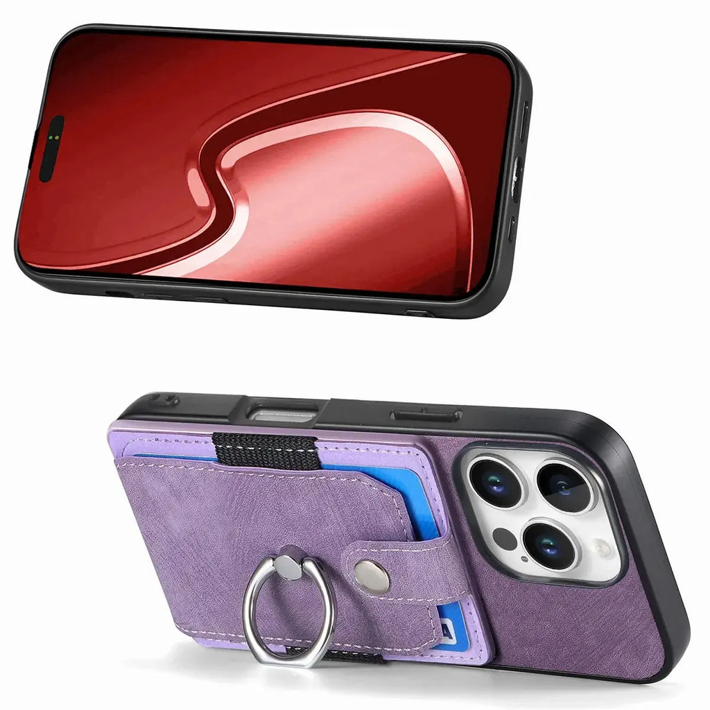 Leather Card Holder iPhone Case with Ring Stand