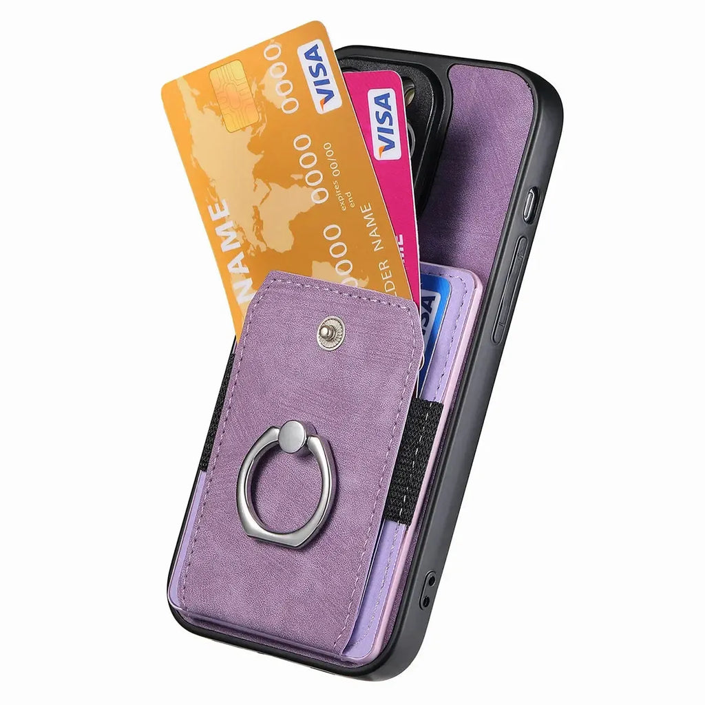 Leather Card Holder iPhone Case with Ring Stand