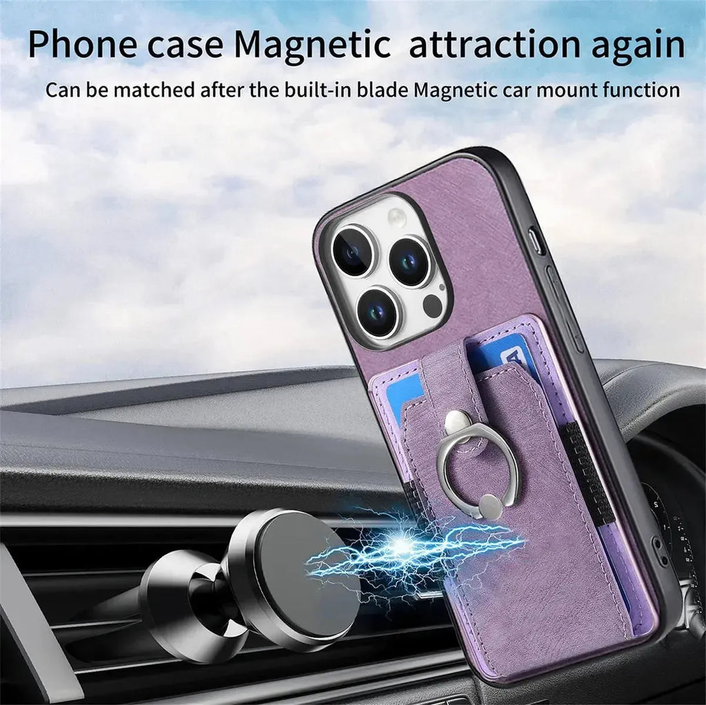 Leather Card Holder iPhone Case with Ring Stand