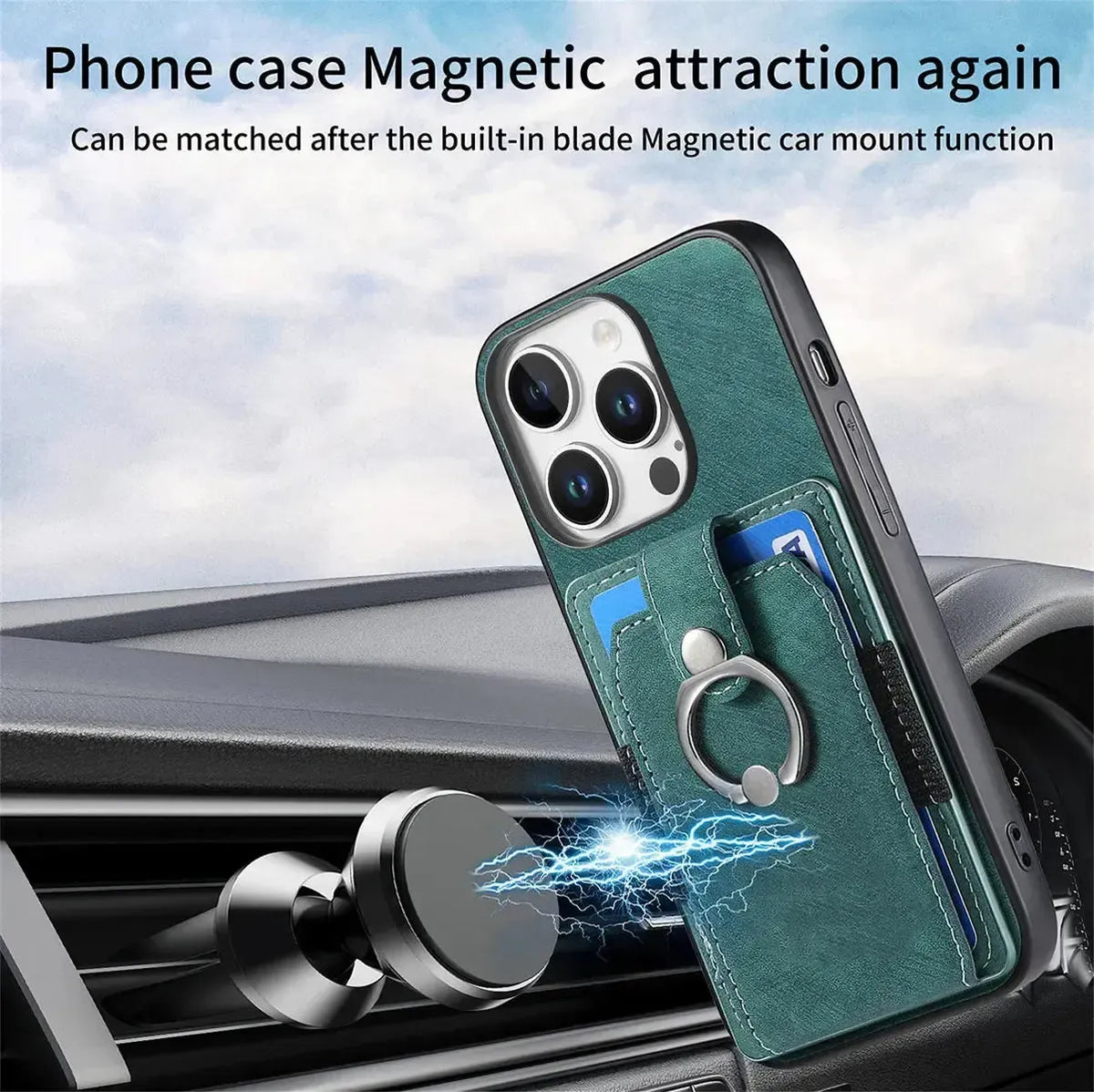 Leather Card Holder iPhone Case with Ring Stand