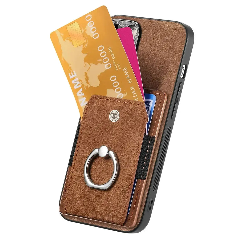 Leather Card Holder iPhone Case with Ring Stand