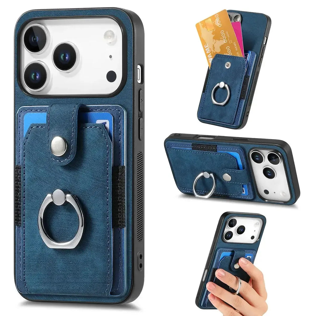 Leather Card Holder iPhone Case with Ring Stand