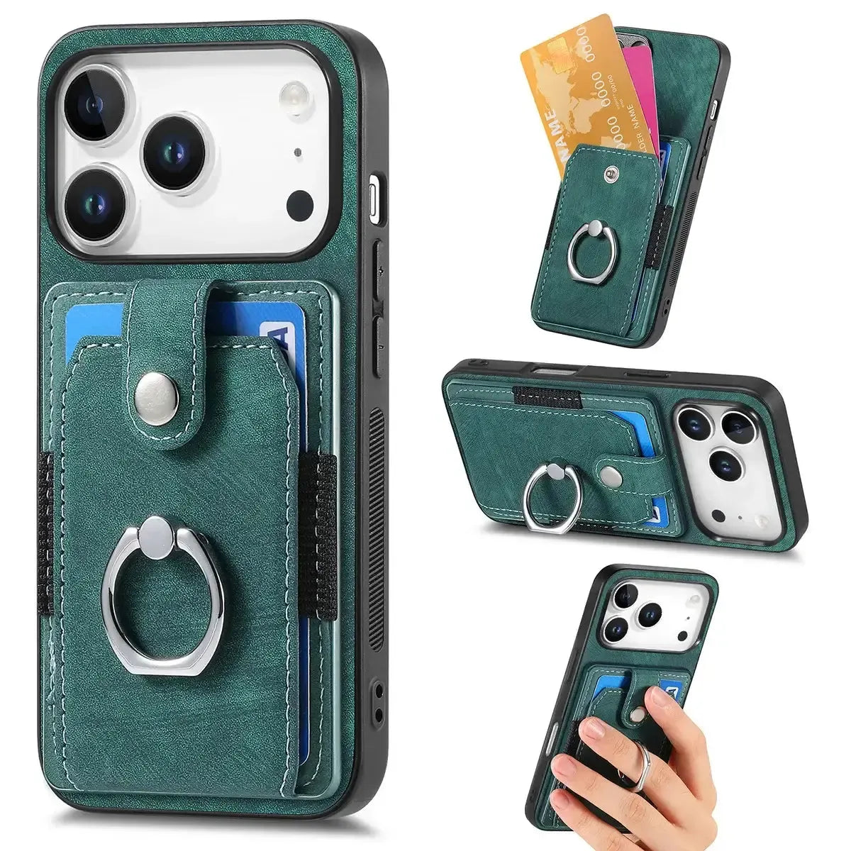 Leather Card Holder iPhone Case with Ring Stand