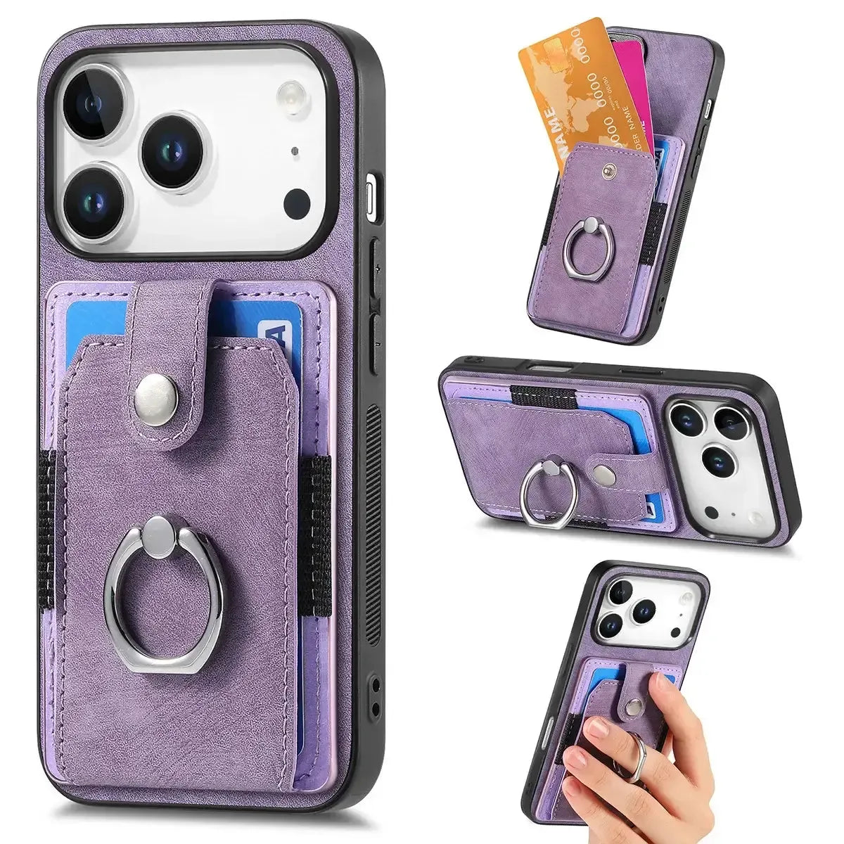 Leather Card Holder iPhone Case with Ring Stand