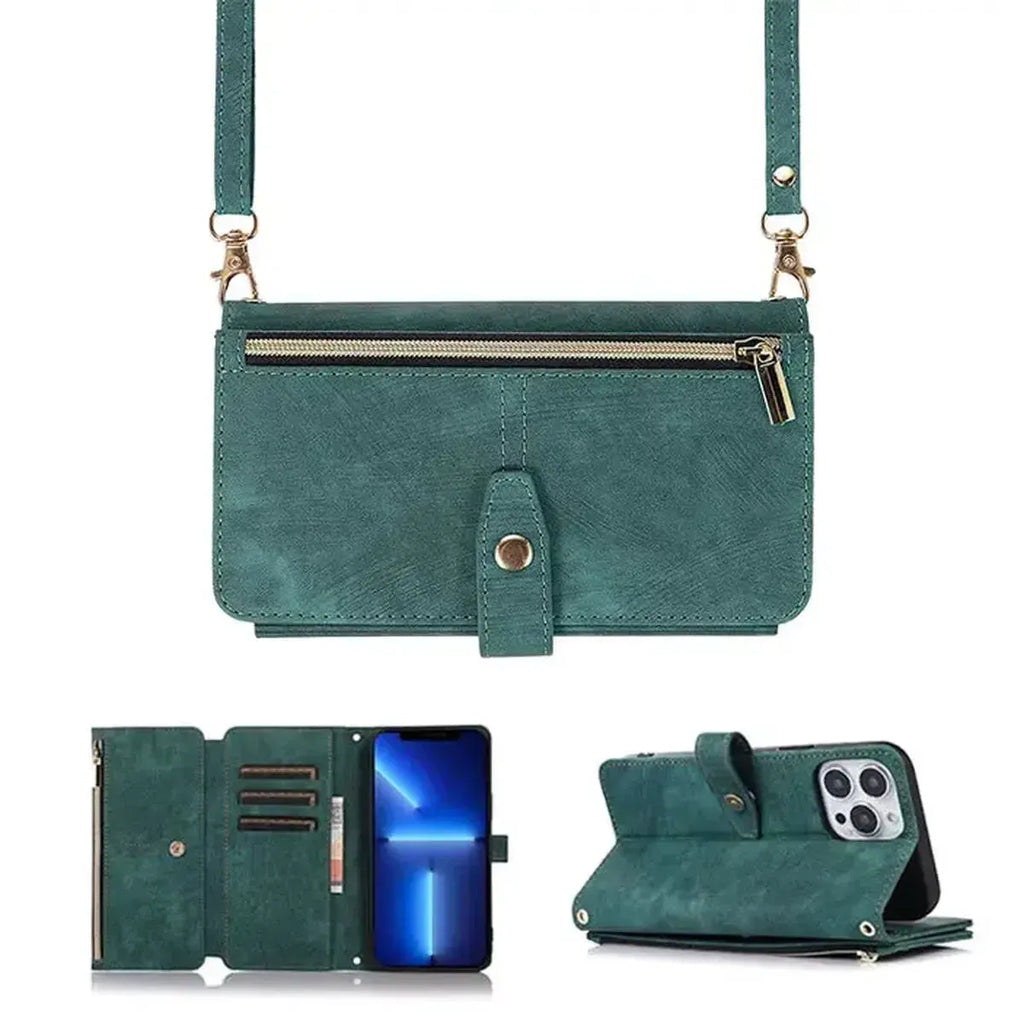 Crossbody Wallet iPhone Case with Zipper Pocket