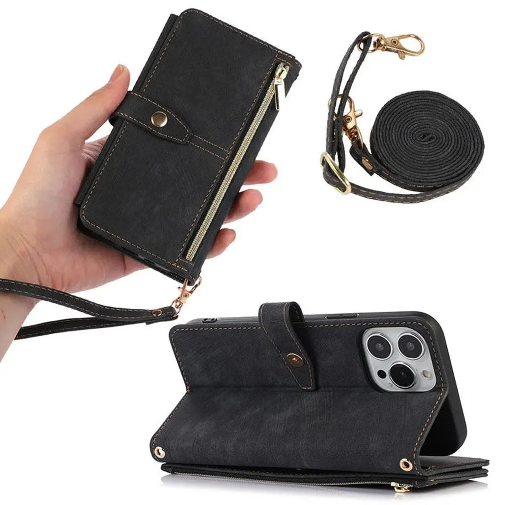Crossbody Wallet iPhone Case with Zipper Pocket