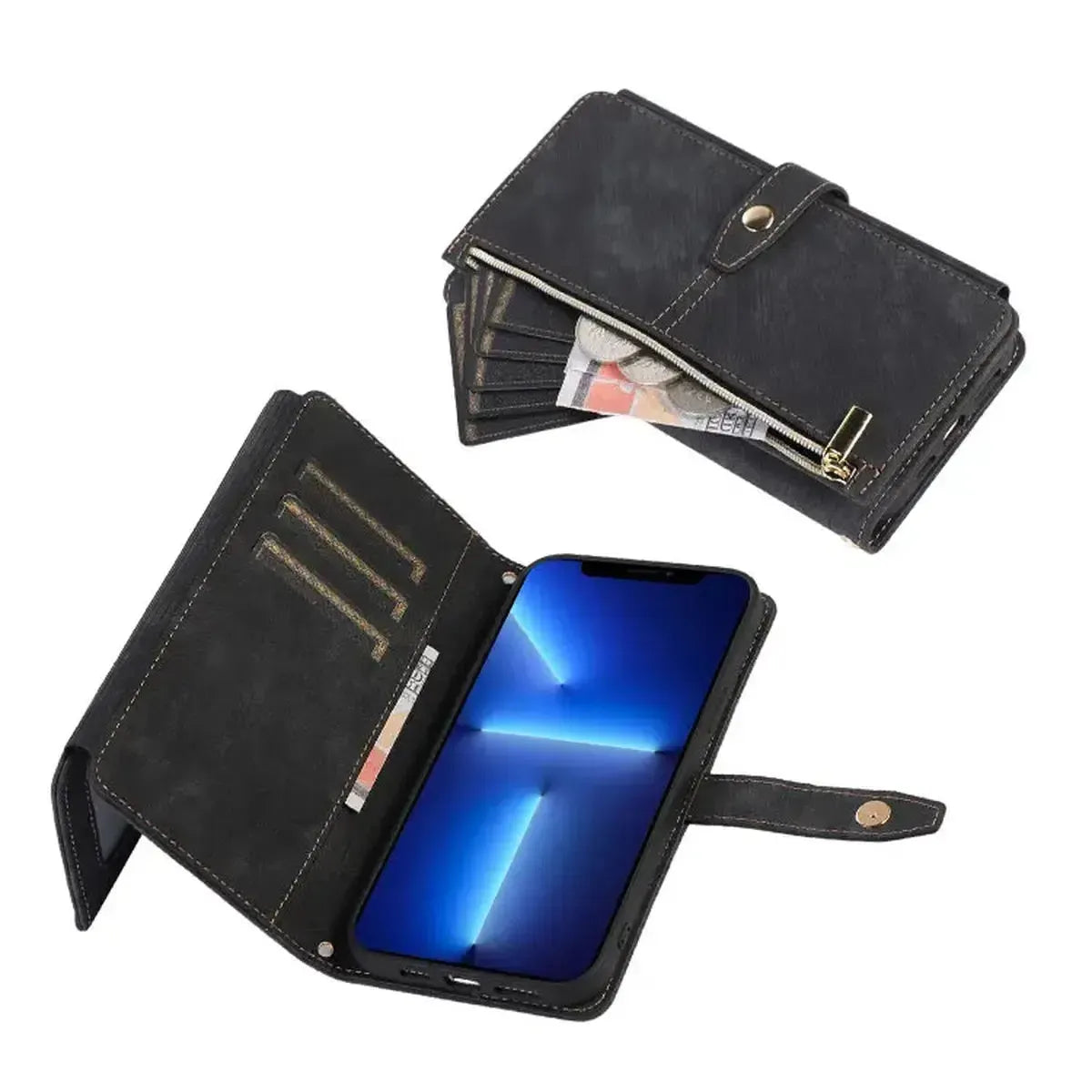 Crossbody Wallet iPhone Case with Zipper Pocket