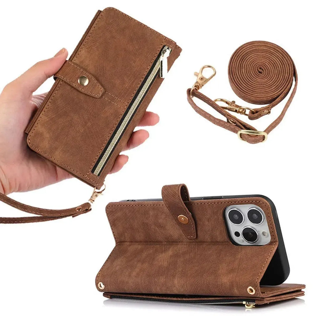 Crossbody Wallet iPhone Case with Zipper Pocket