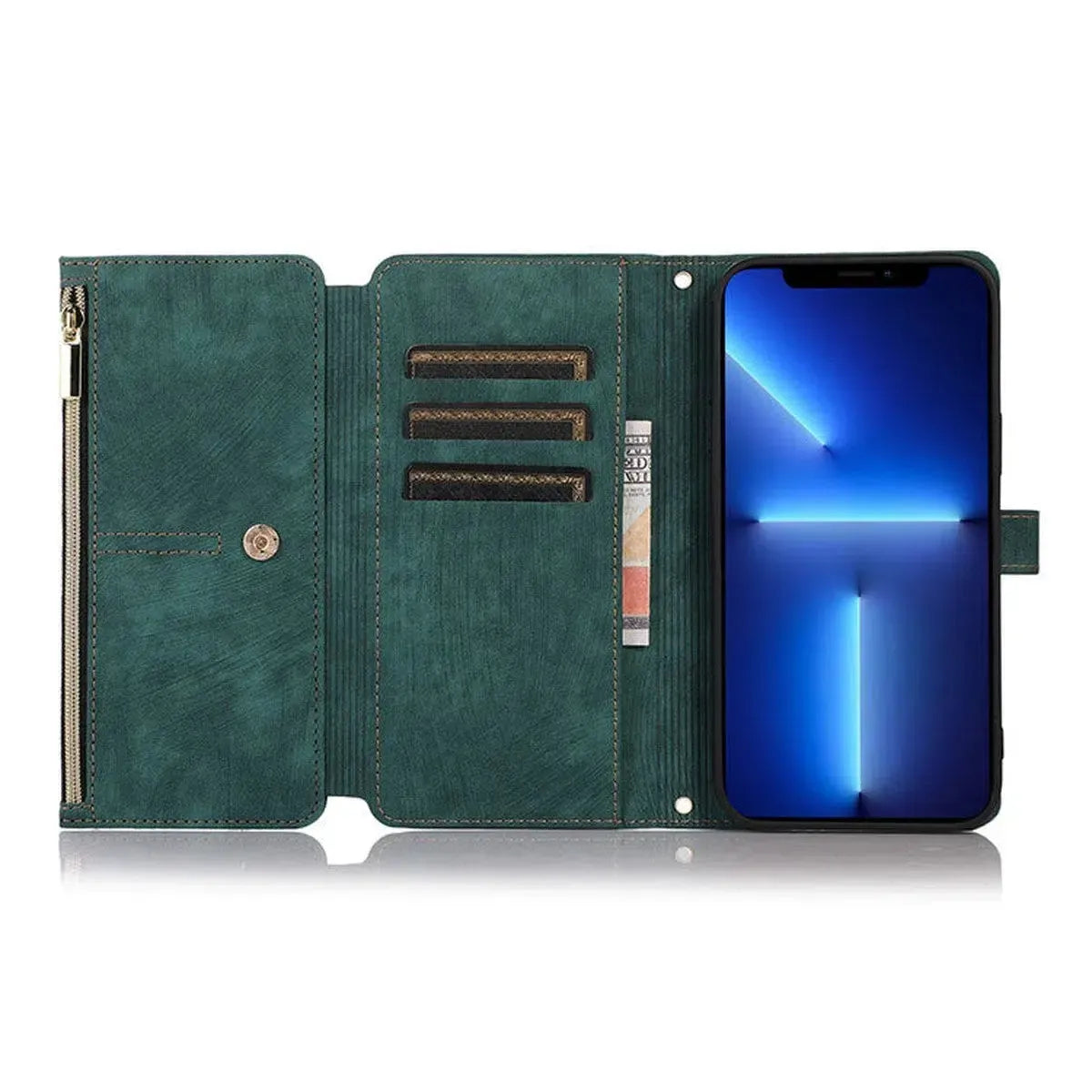 Crossbody Wallet iPhone Case with Zipper Pocket