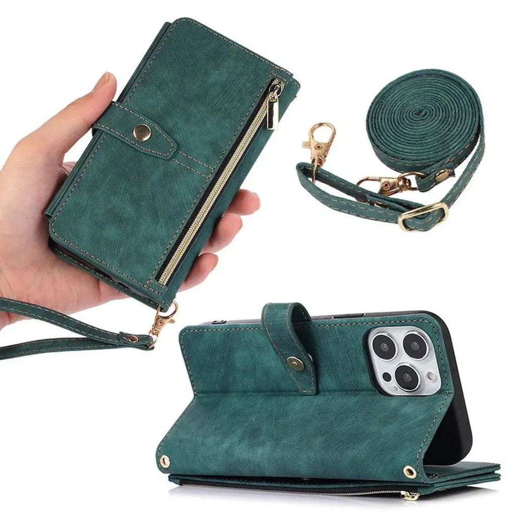 Crossbody Wallet iPhone Case with Zipper Pocket