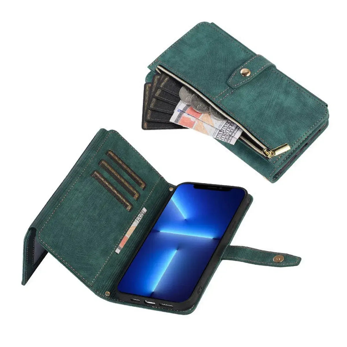 Crossbody Wallet iPhone Case with Zipper Pocket