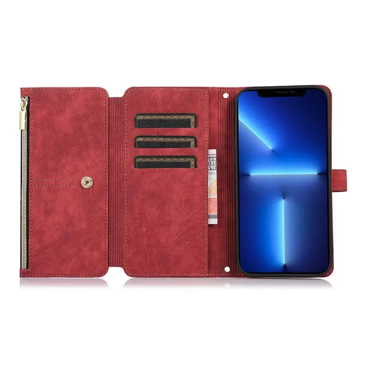 Crossbody Wallet iPhone Case with Zipper Pocket