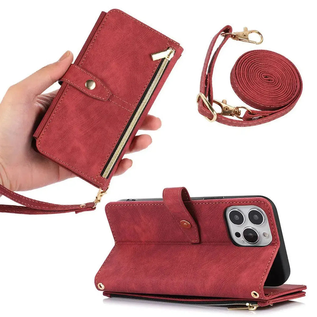 Crossbody Wallet iPhone Case with Zipper Pocket