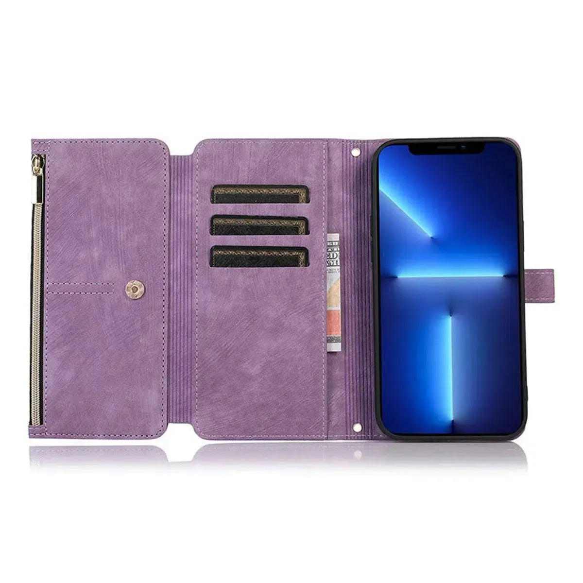 Crossbody Wallet iPhone Case with Zipper Pocket
