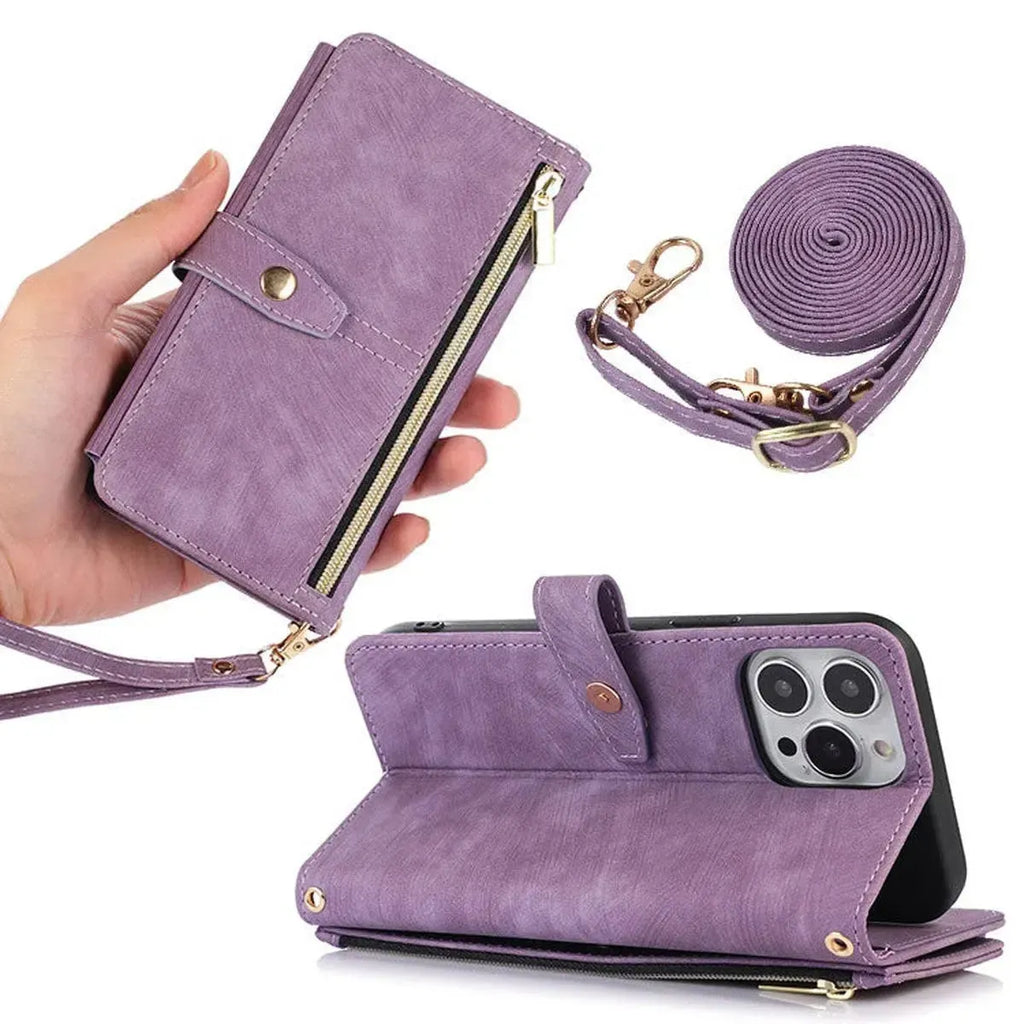 Crossbody Wallet iPhone Case with Zipper Pocket