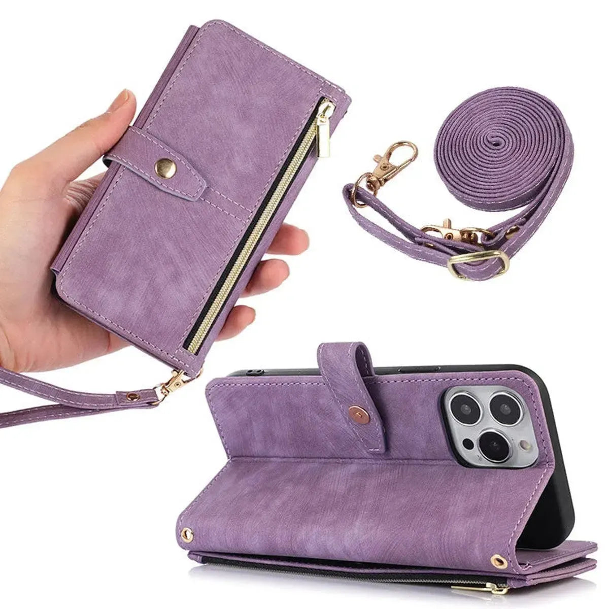 Crossbody Wallet iPhone Case with Zipper Pocket
