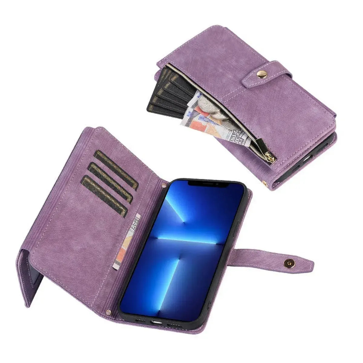 Crossbody Wallet iPhone Case with Zipper Pocket
