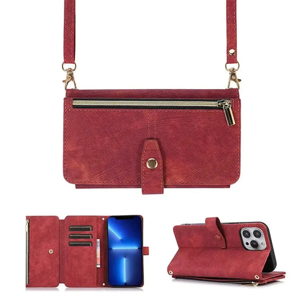 Crossbody Wallet iPhone Case with Zipper Pocket