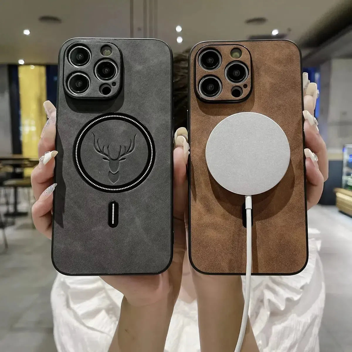 Deer Head Leather MagSafe iPhone Case