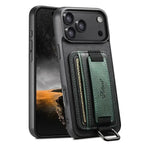 Leather Card Holder iPhone Case with Finger Strap
