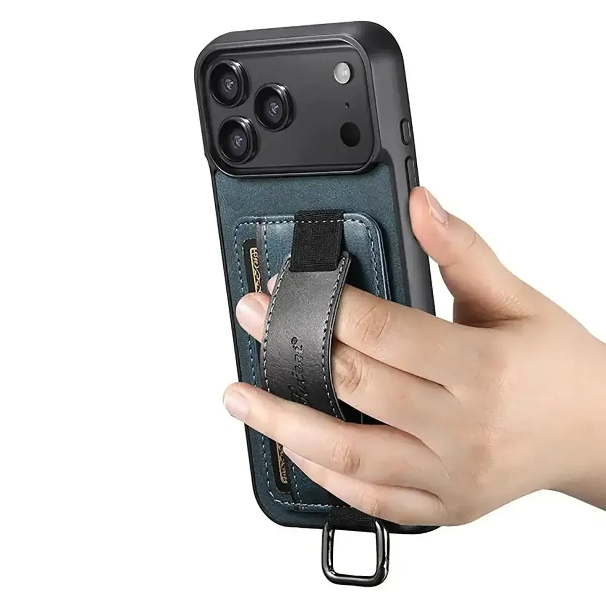 Leather Card Holder iPhone Case with Finger Strap