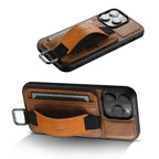 Leather Card Holder iPhone Case with Finger Strap