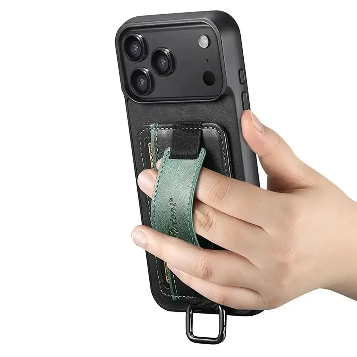 Leather Card Holder iPhone Case with Finger Strap