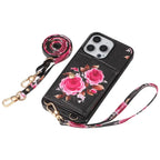 Rose Flower Wallet iPhone Case with Crossbody Strap