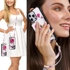 Rose Flower Wallet iPhone Case with Crossbody Strap
