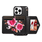 Rose Flower Wallet iPhone Case with Crossbody Strap