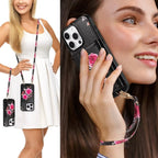 Rose Flower Wallet iPhone Case with Crossbody Strap